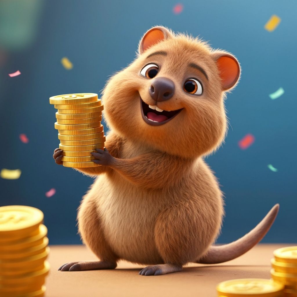 Friendly quokka mascot celebrating affiliate earnings